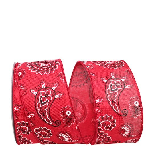 Reliant 2.5" x 10yd. Faux Linen Wired Red Bandana Ribbon